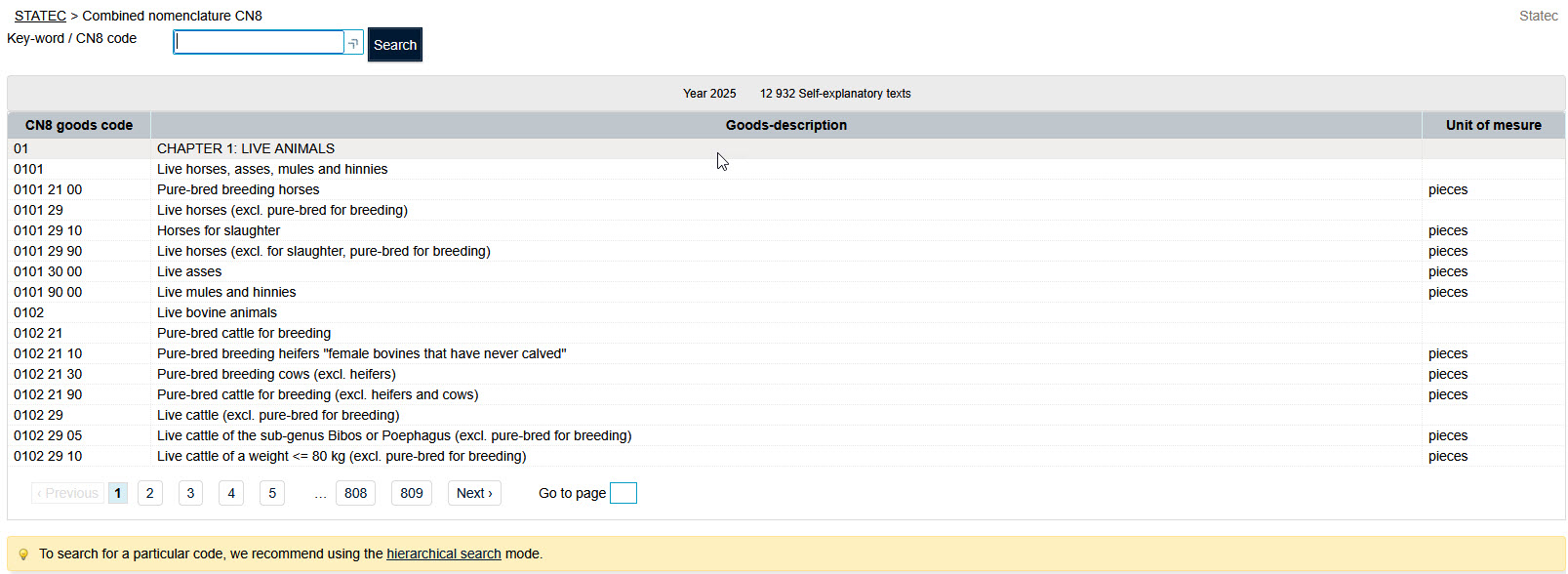 Nomenclature combinée NC8
