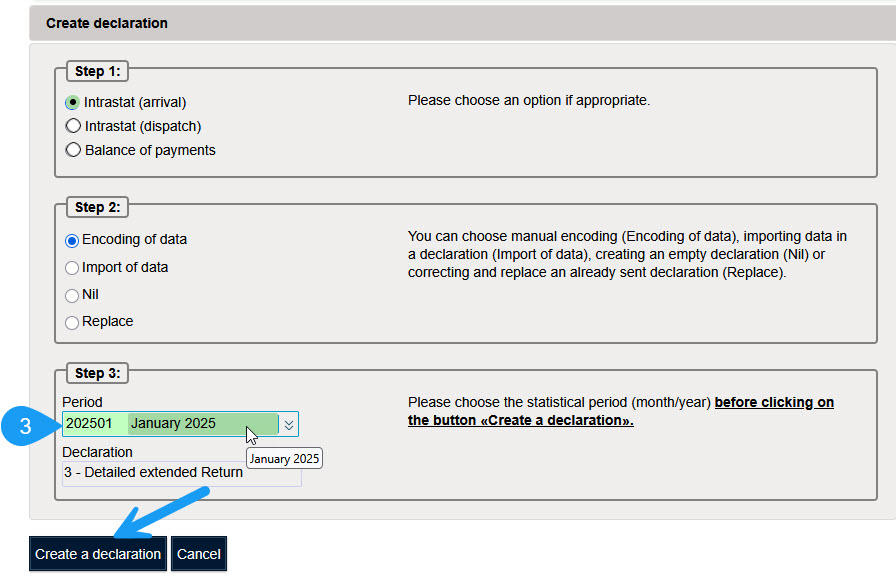 Créer une déclaration dans Idep.Web / Etape 3