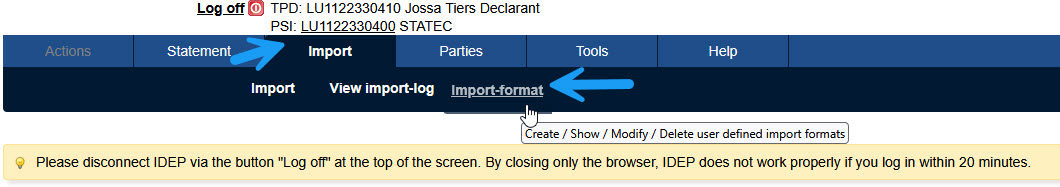 Format d'importation