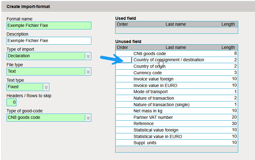 Format d'importation