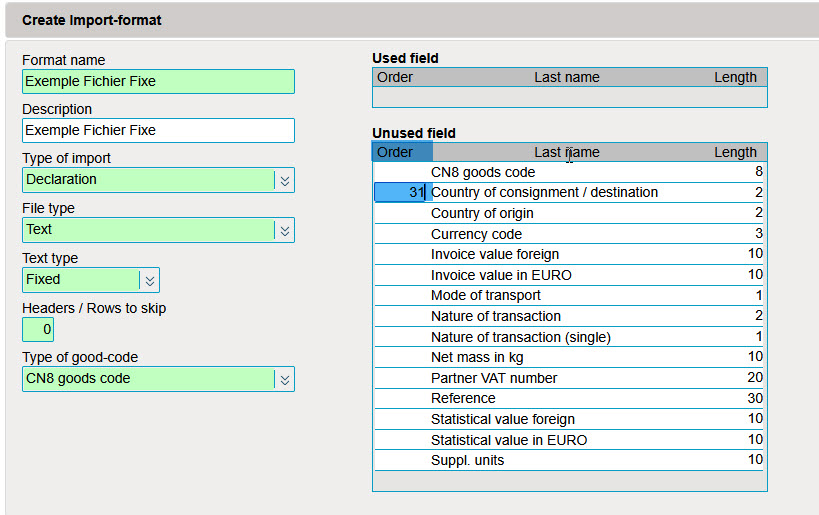 Format d'importation