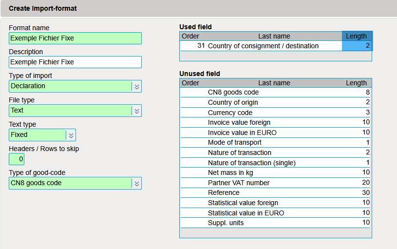 Format d'importation