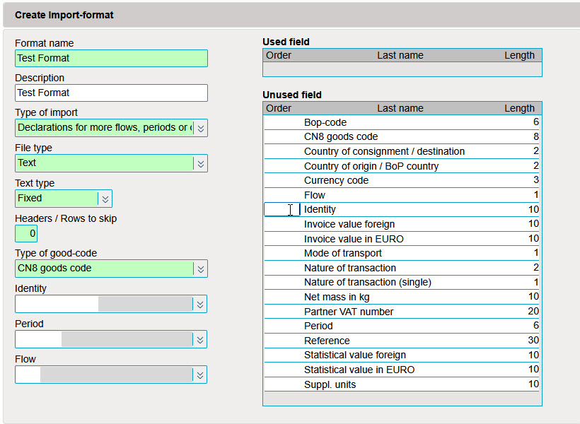 Format d'importation