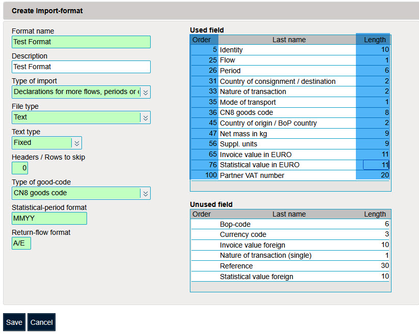 Format d'importation