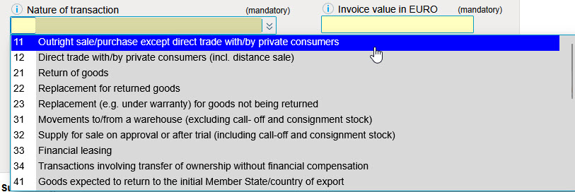 Champ nature de transaction