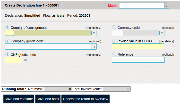 Ecran déclaration simplifiée arrivées