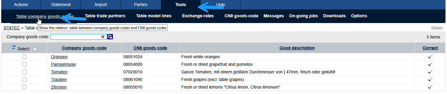 Code marchandise de l'entreprise