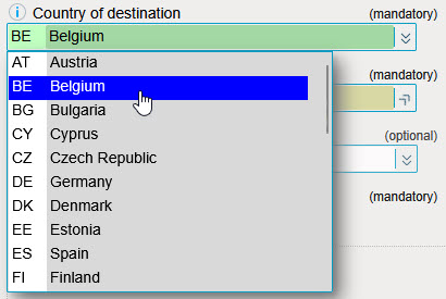 Champ pays de provenance