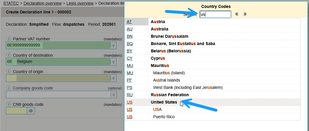 Champ pays de provenance