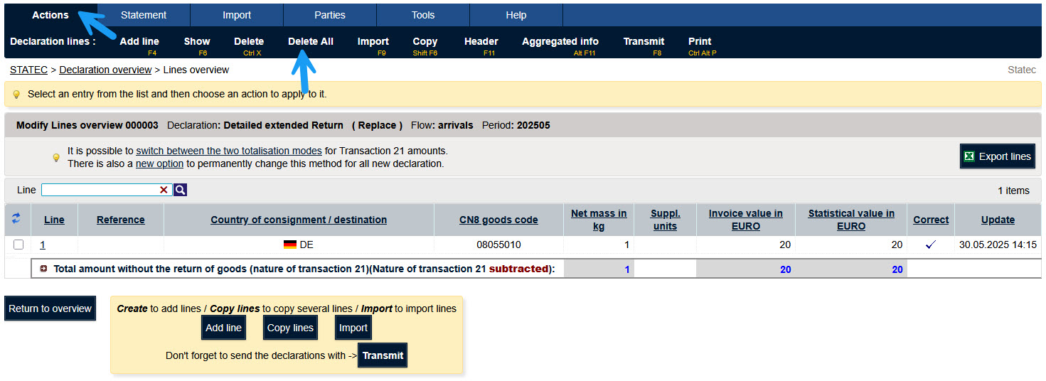Remplacement d'une déclaration