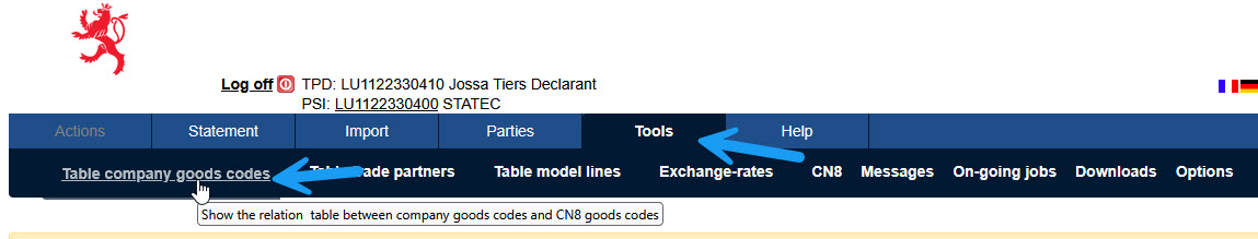 Code marchandise de l’entreprise