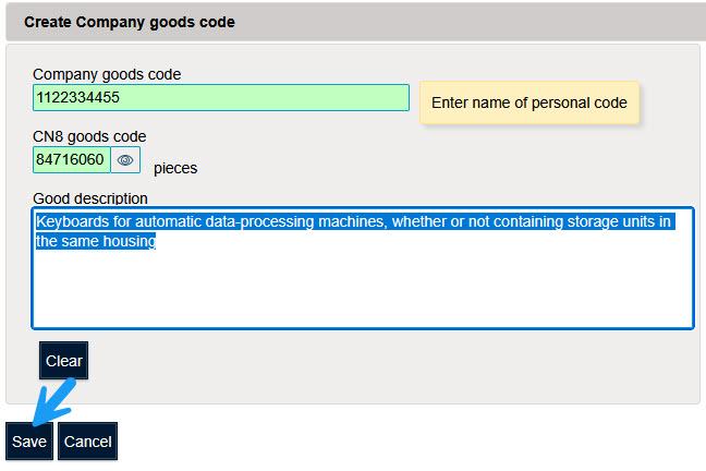 Code marchandise de l’entreprise
