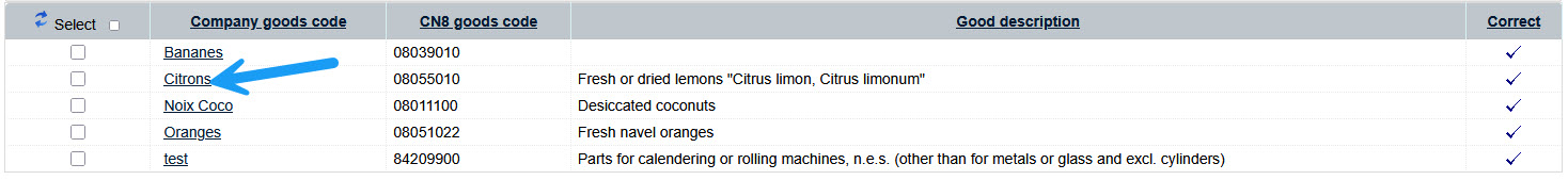 Code marchandise de l’entreprise