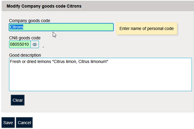 Code marchandise de l’entreprise