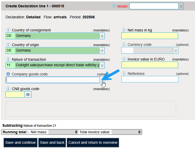 Code marchandise de l’entreprise