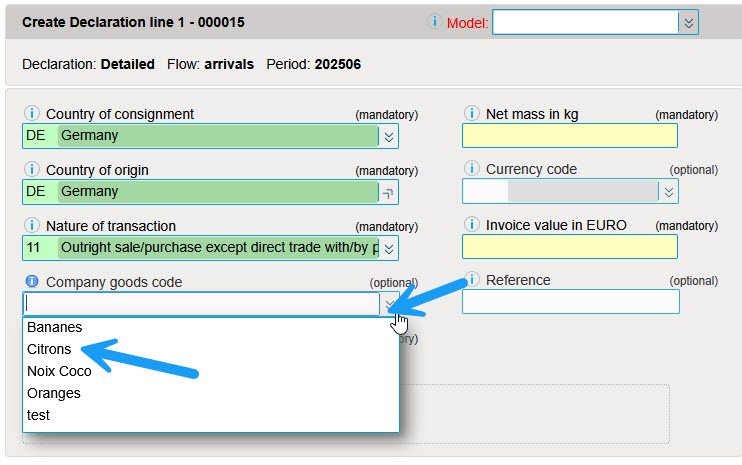 Code marchandise de l’entreprise