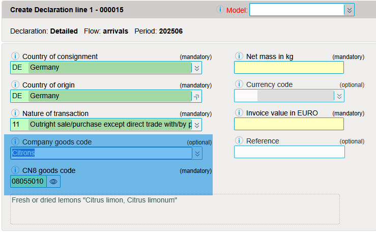 Code marchandise de l’entreprise