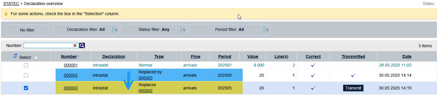 Remplacer une déclaration