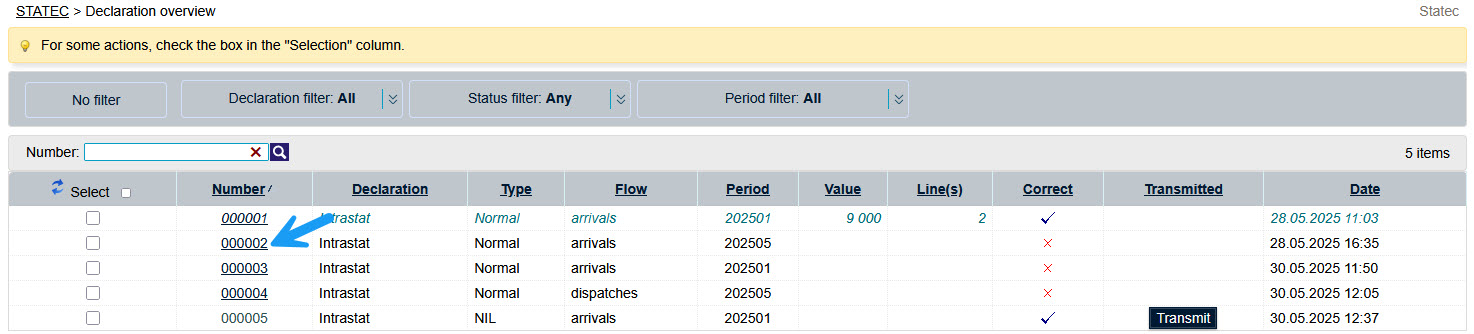 Aperçu des déclarations