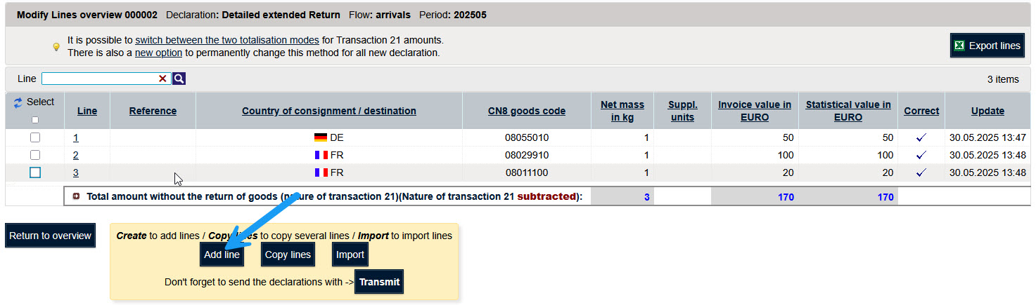 Formulaire vide de déclaration