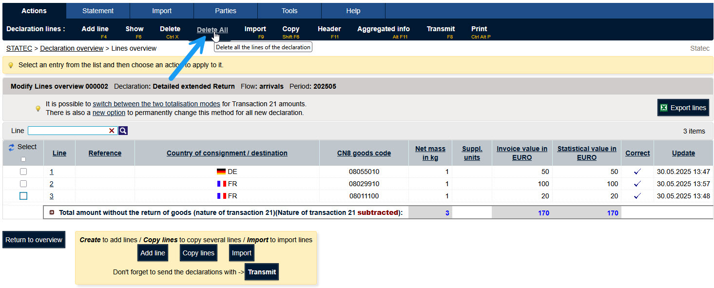 Supression des lignes