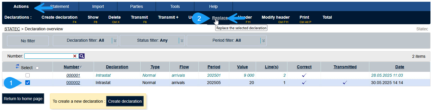 Remplacer une déclaration
