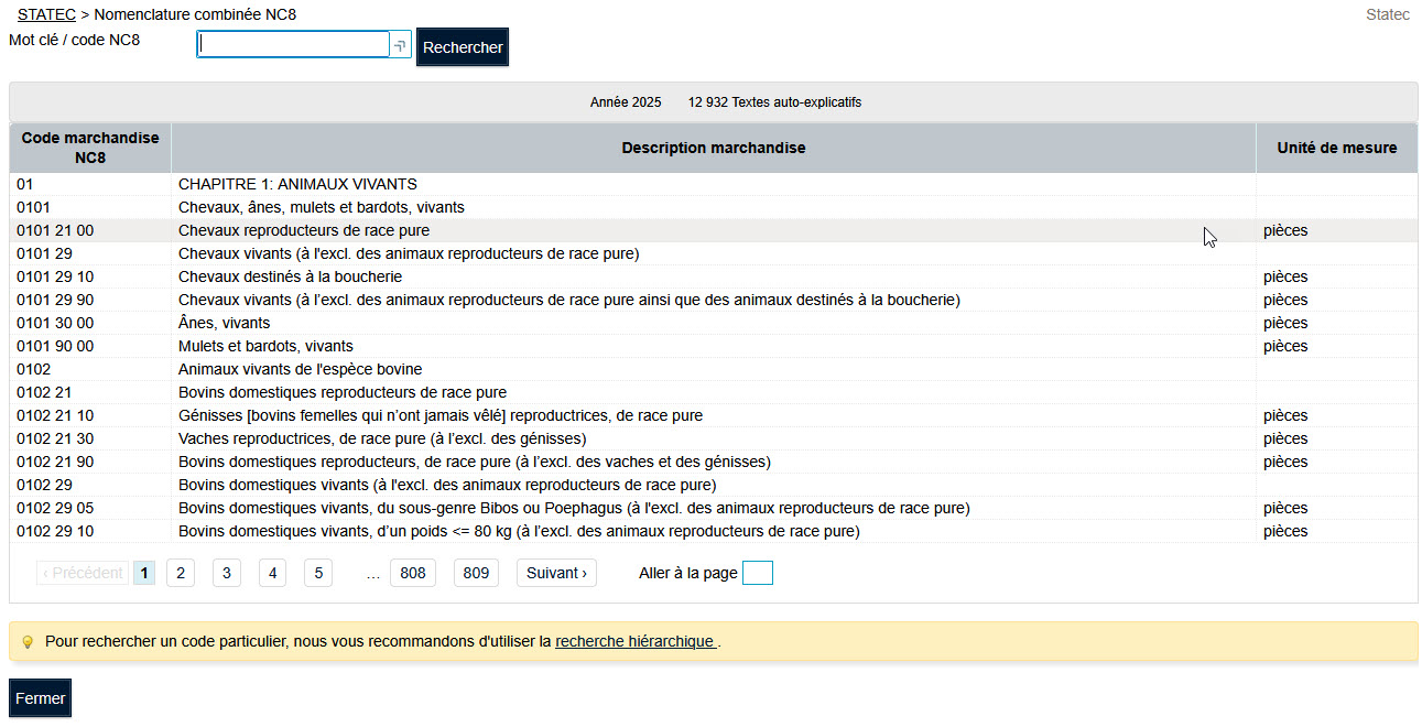Nomenclature combinée NC8