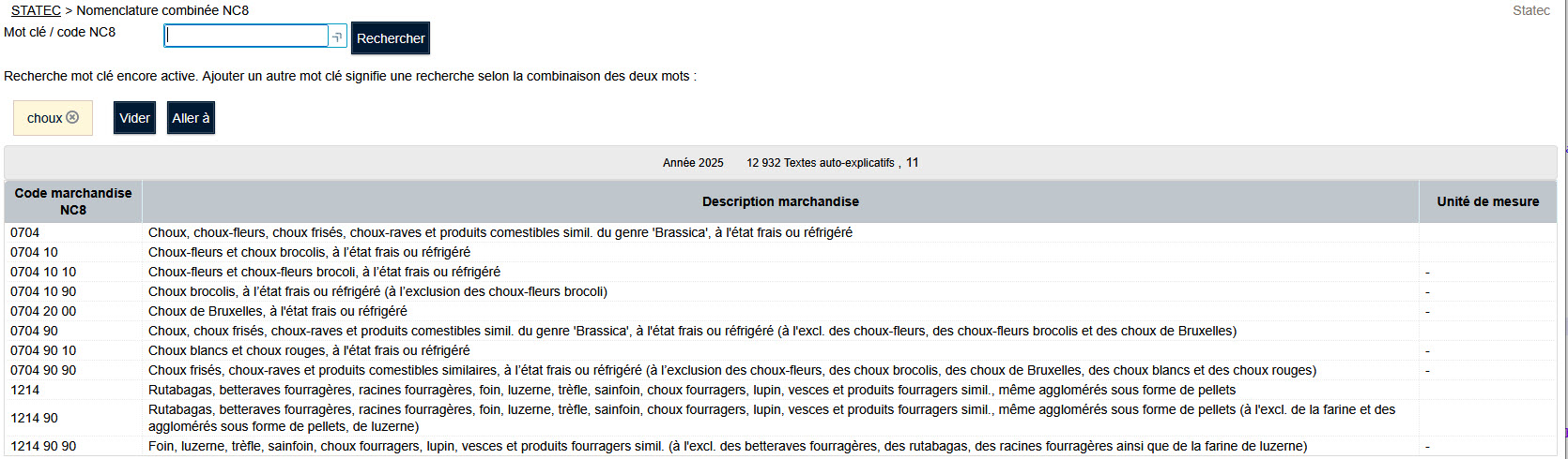 Nomenclature combinée NC8