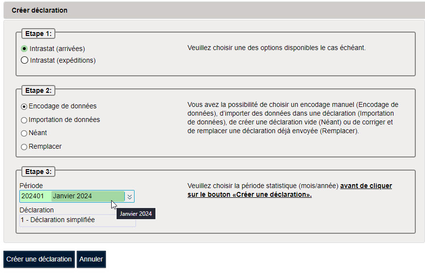 Créer une déclaration dans Idep.Web / Etape 3