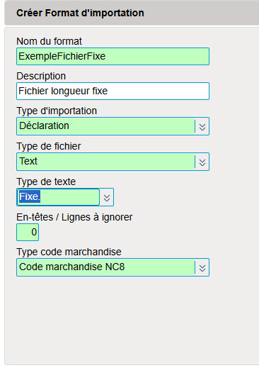 Format d'importation