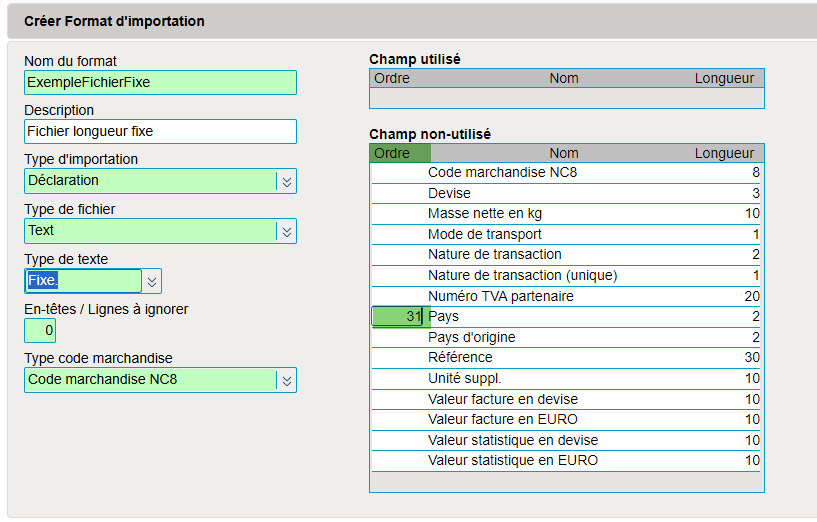 Format d'importation