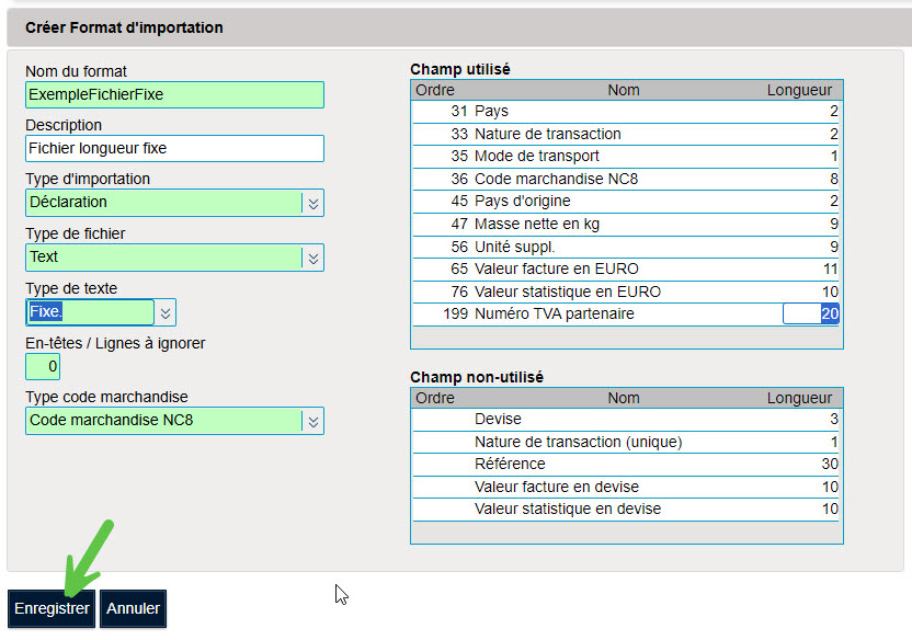 Format d'importation