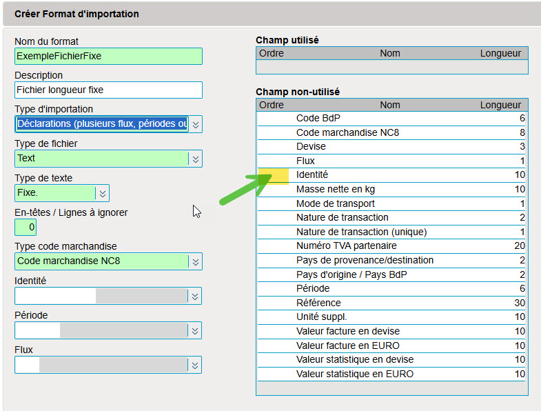 Format d'importation