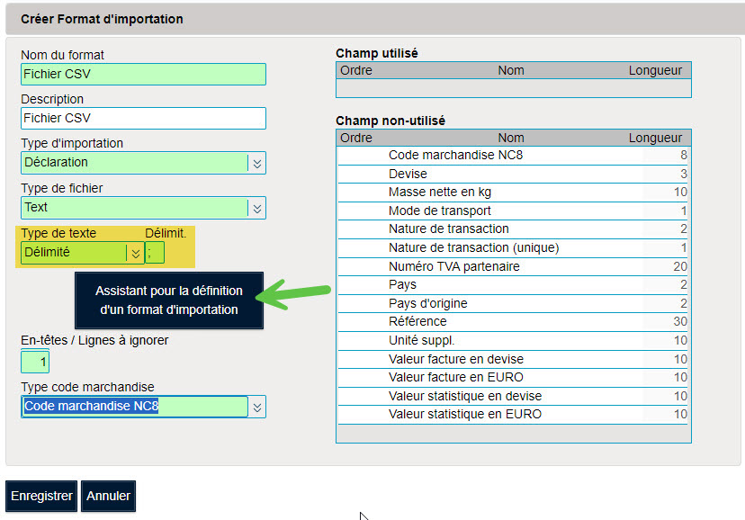Format d'importation
