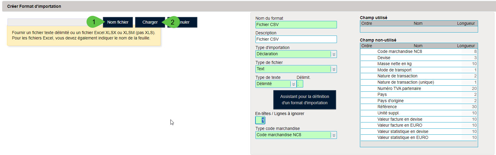 Format d'importation