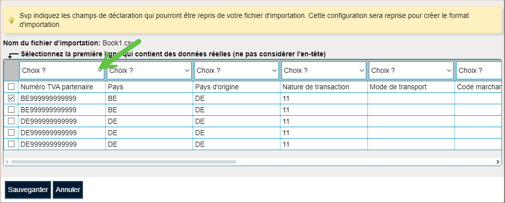 Format d'importation