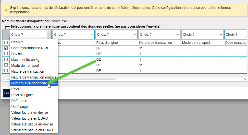 Format d'importation