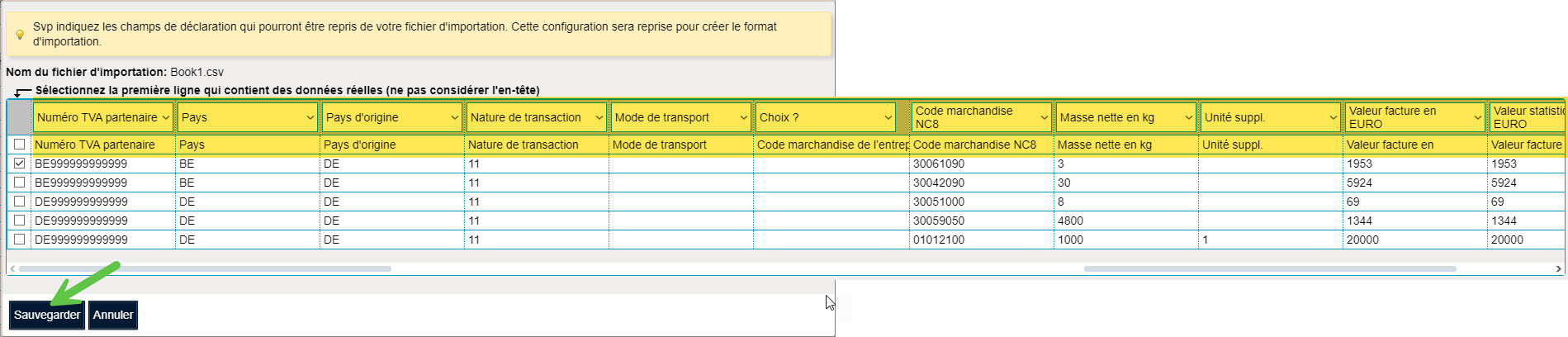 Format d'importation