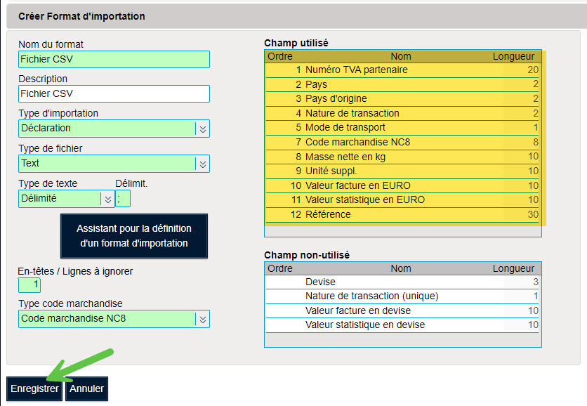 Format d'importation