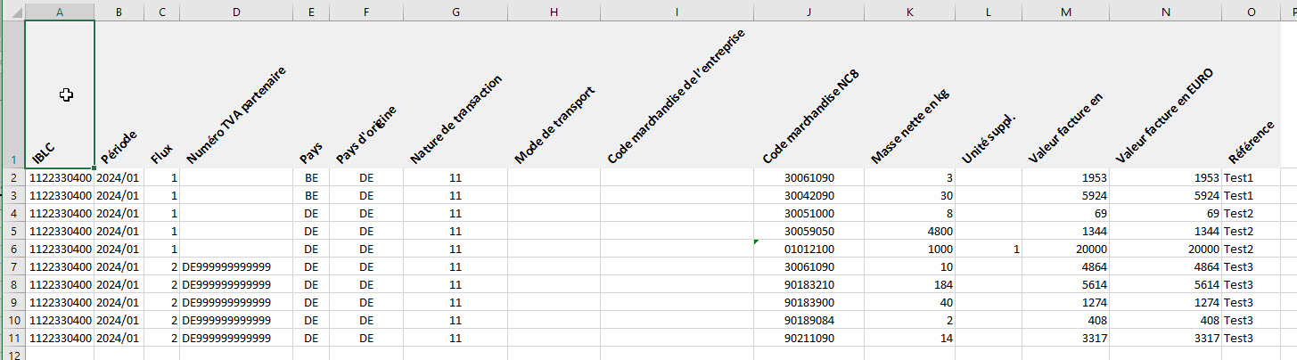 Format d'importation