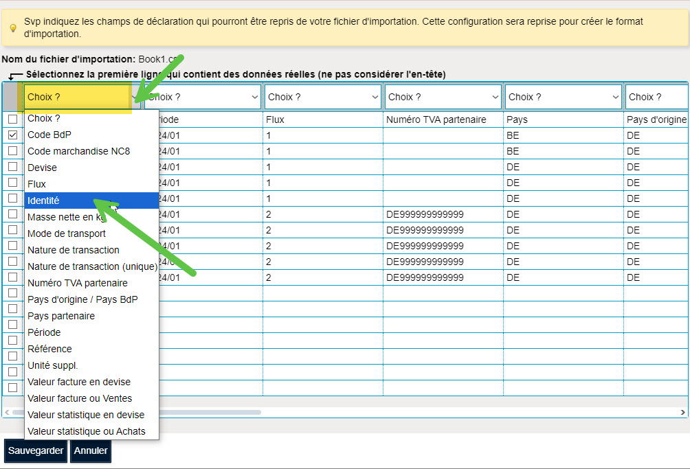 Format d'importation