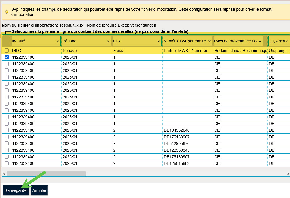 Format d'importation
