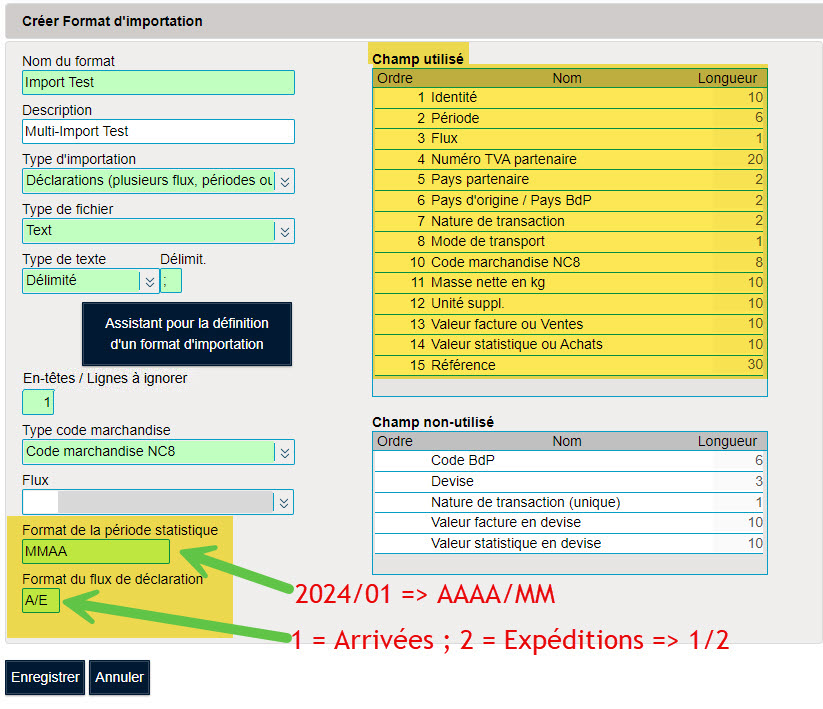 Format d'importation