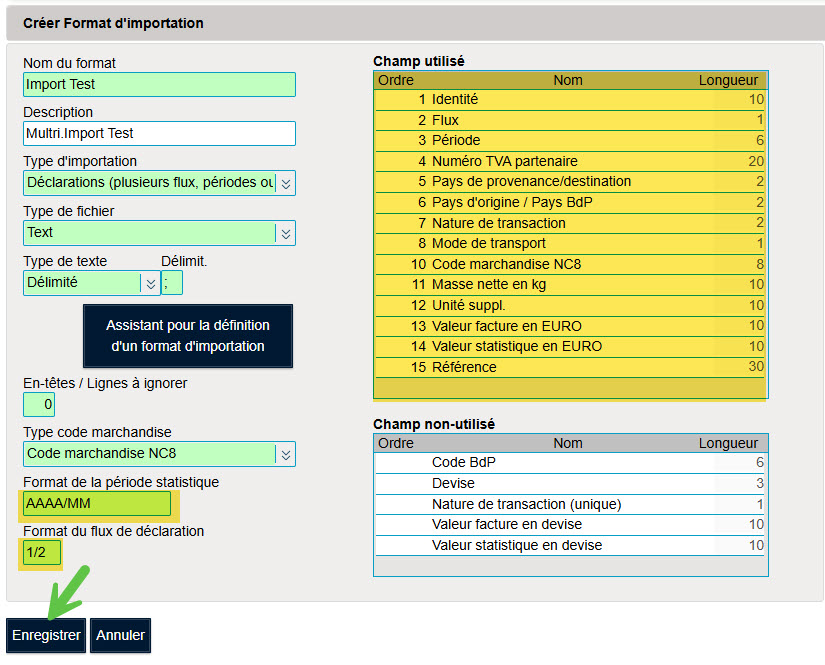 Format d'importation