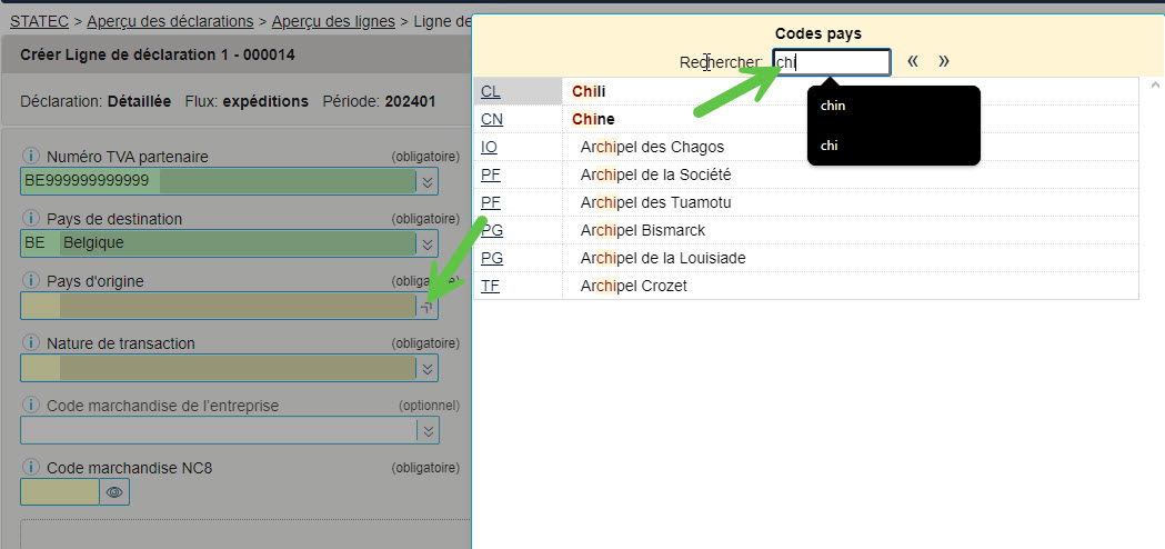 Champ pays de provdestinationenance