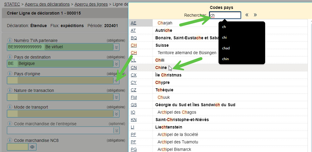 Champ pays de provdestinationenance