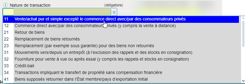 Champ nature de transaction