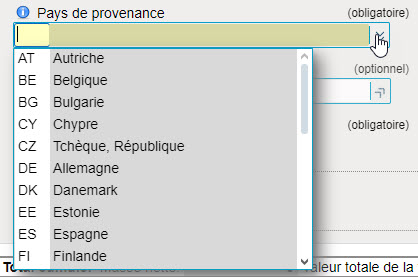 Champ pays de provenance
