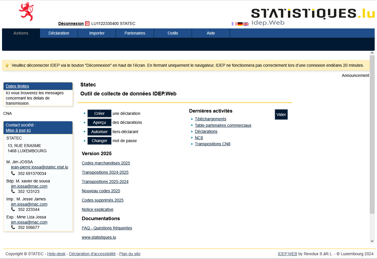 Page principal de Idep.Web
