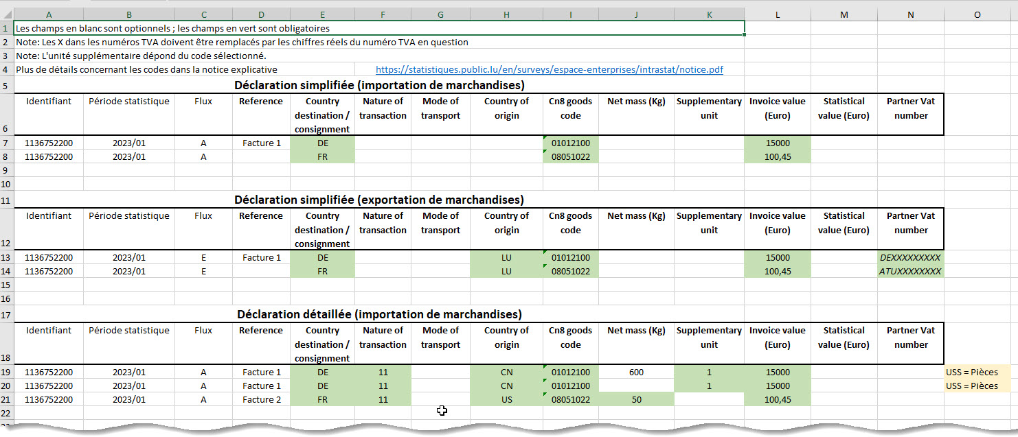 Exemple fichier Excel